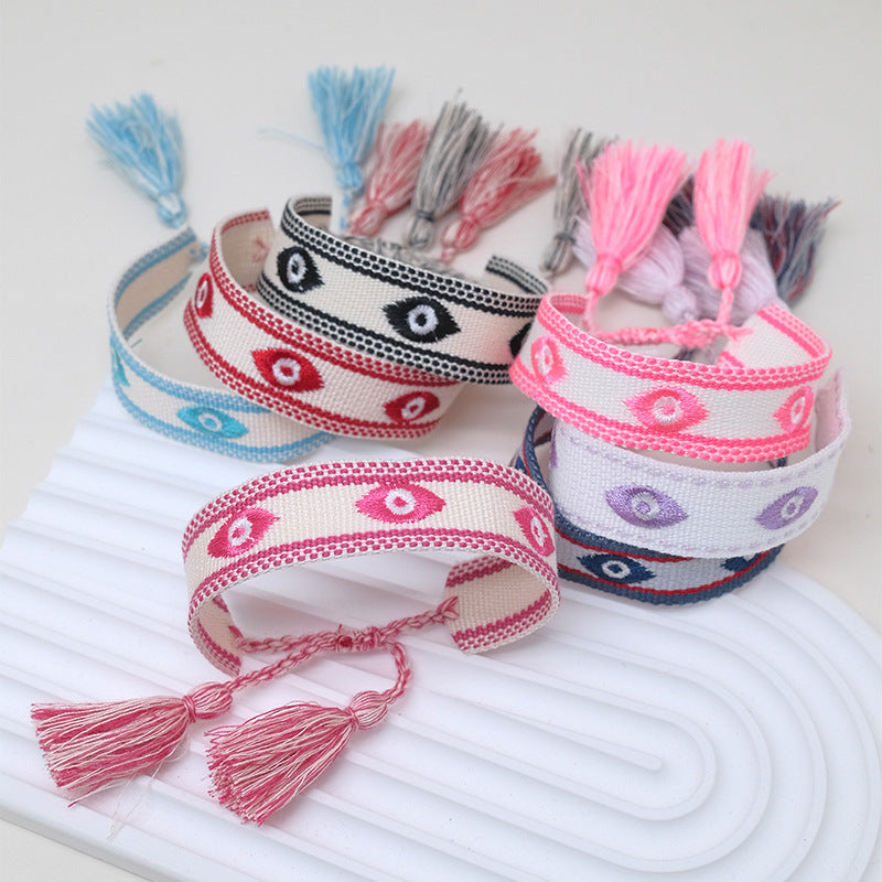 Wholesale Cord Embroidered Logo Devil's Eye Woven Tassel Bracelet